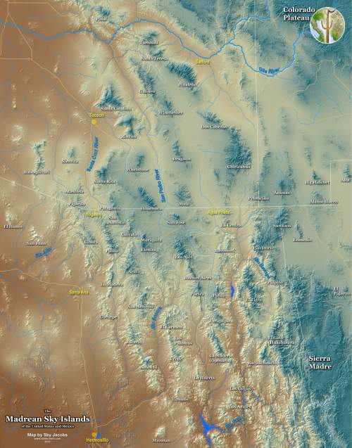 Map of the Sky Island region of Arizona, Sonora, New Mexico, and Chihuahua Map of the Sky Island region of Arizona, Sonora, New Mexico, and Chihuahua