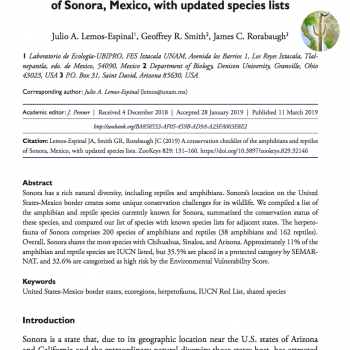 Cover of A conservation checklist of the amphibians and reptiles of Sonora, Mexico, with updated species lists