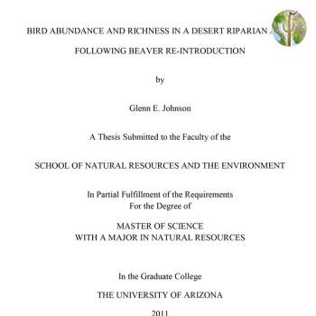 Cover of Bird Abundance and Richness in a Desert Riparian Area Following Beaver Re-introduction