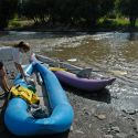 Floating the Santa Cruz River in inflatable kayaks